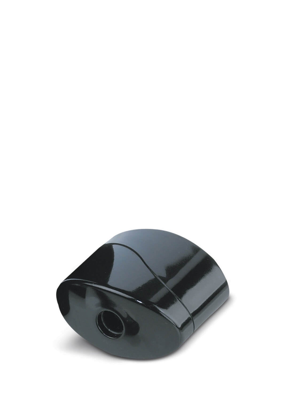 Schwarzer ovaler Spitzer, der auf der Seit liegt