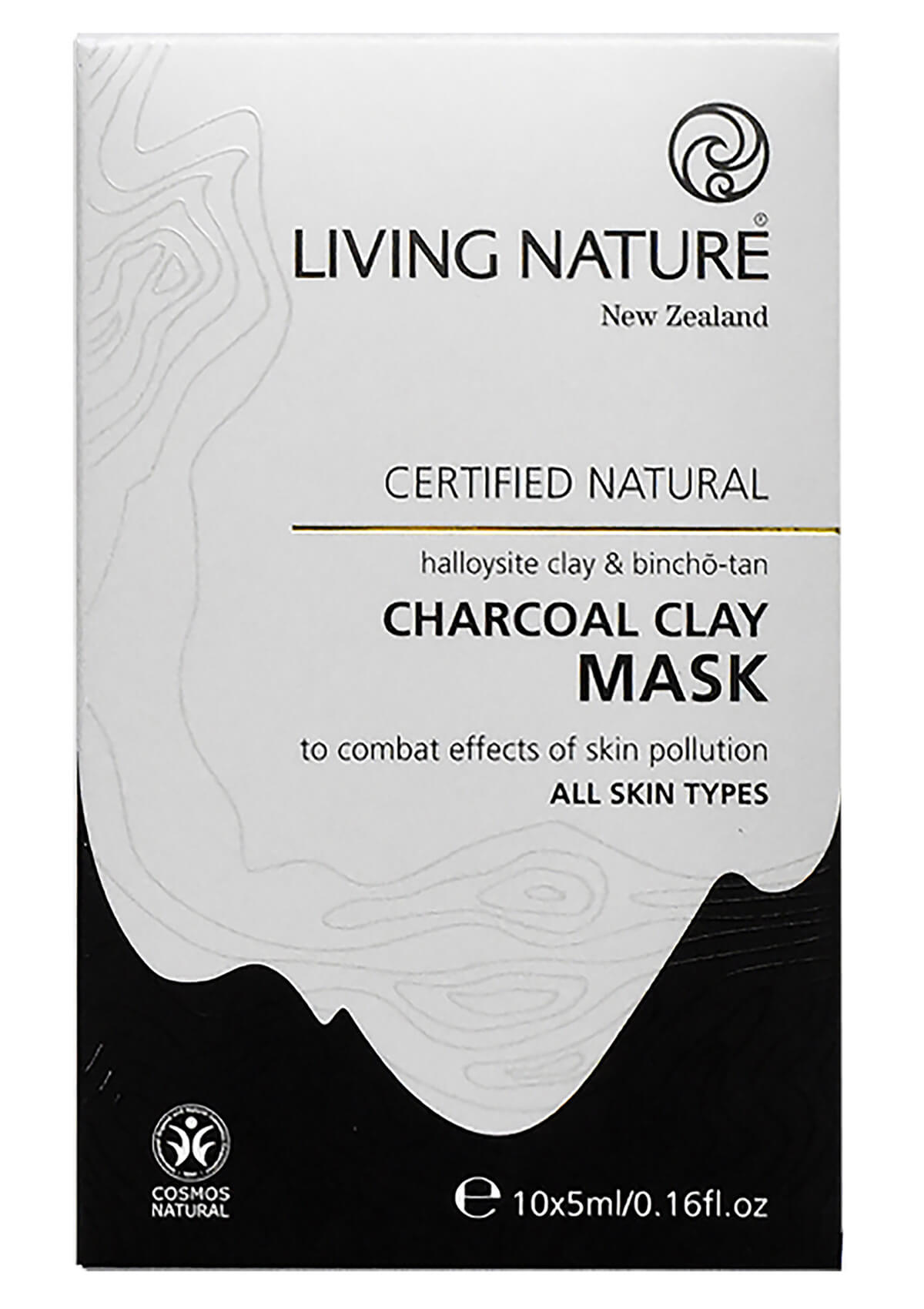 Charcoal Clay Mask 10x5ml in einem grau schwarzen Umverpackung