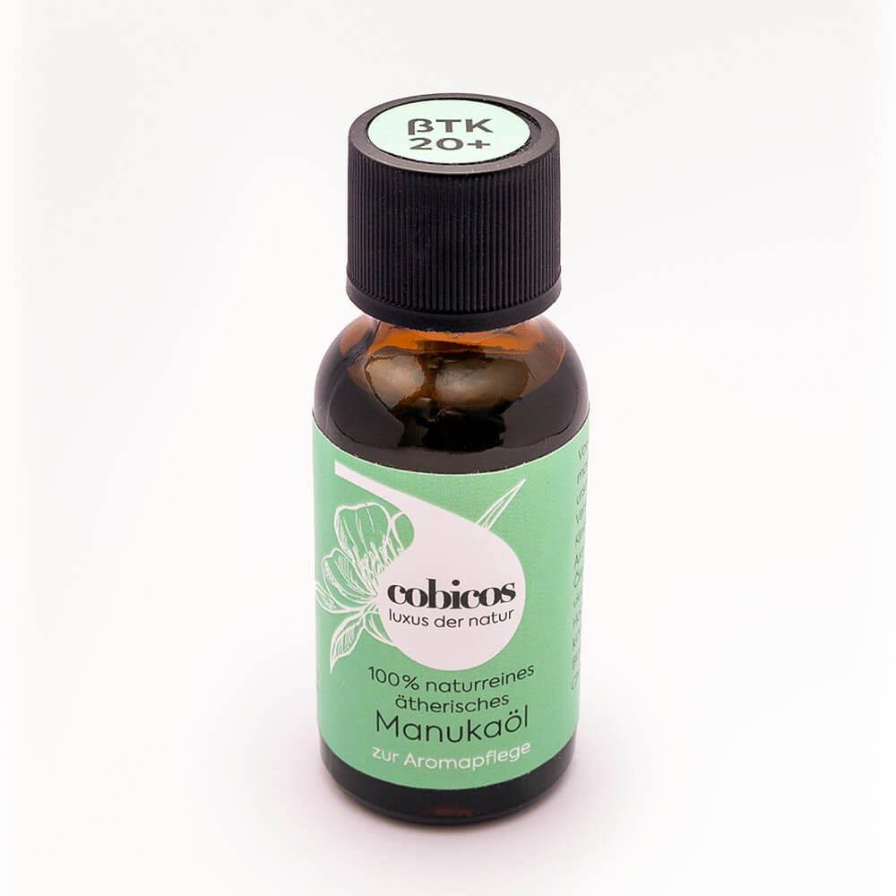 100% ätherisches Manukaöl mit Beta Triketone 20+ in brauner 30 ml Glasflasche mit Kinder-Sicherheits-Schraubdeckel