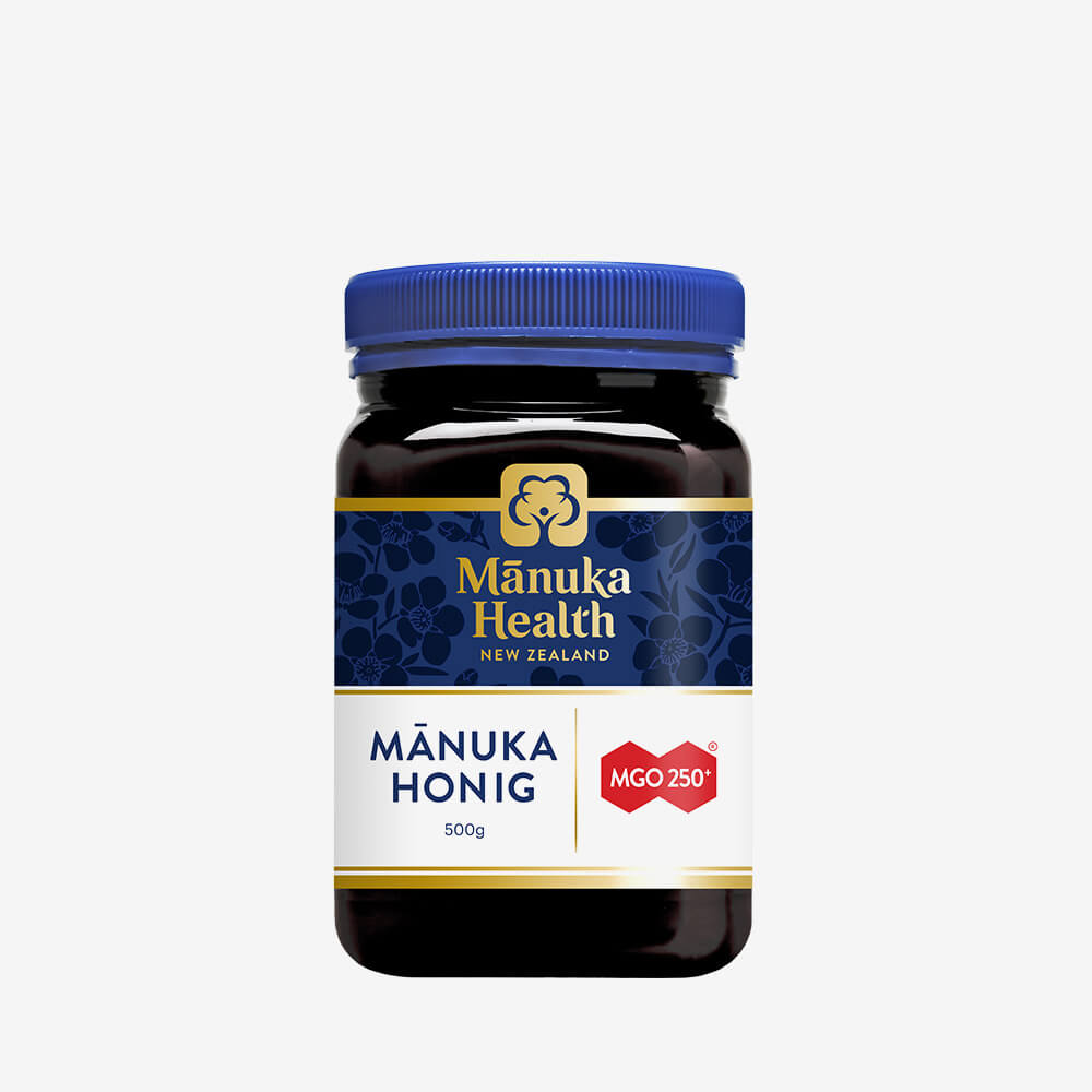 Manuka Health Manukahonig MGO250, 500 gr in brauner PET Dose mit blauem Deckel